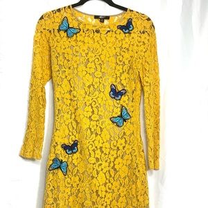 Yellow Lace Dress with Butterflies